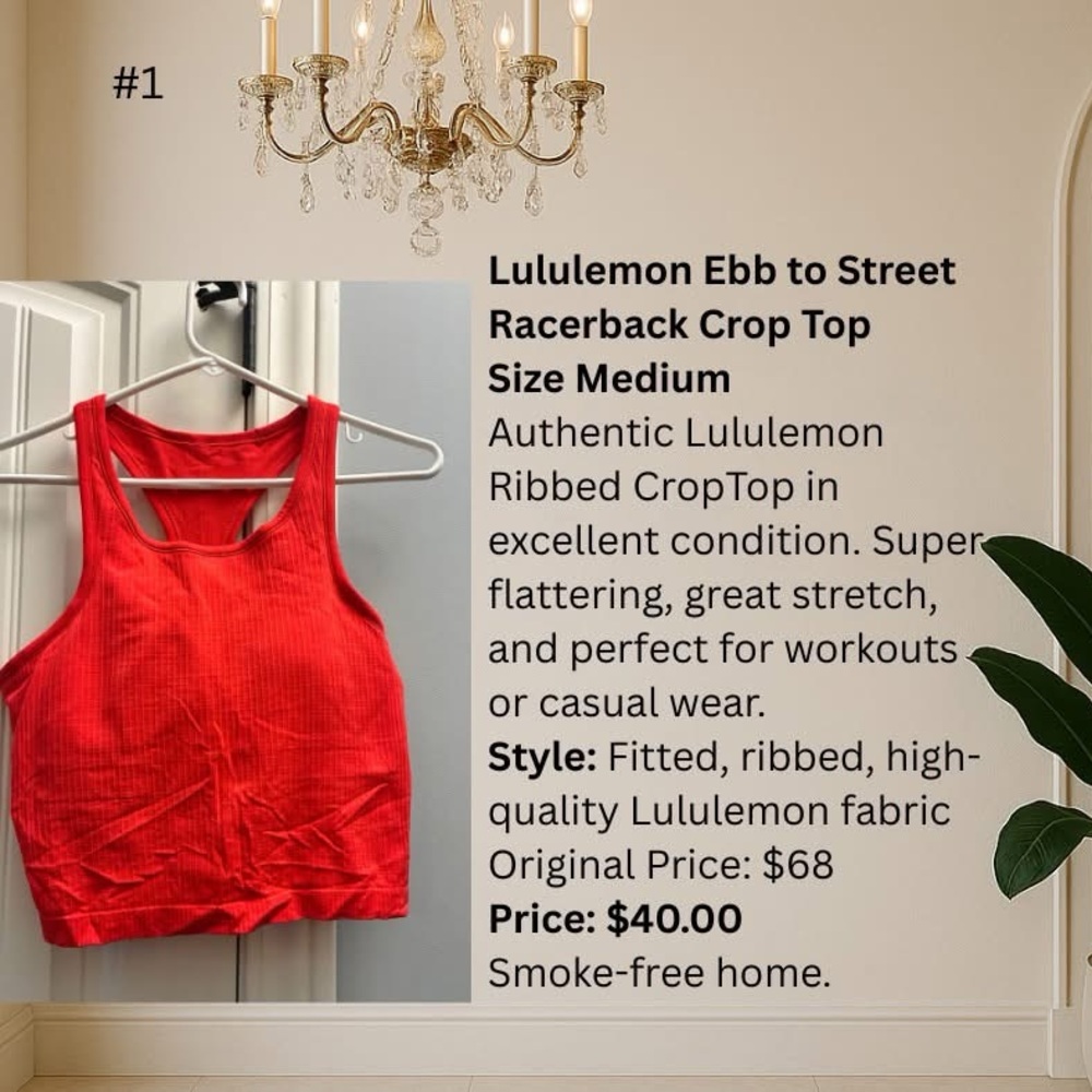 Lululemon Athletica Bold Red Ribbed Crop Top